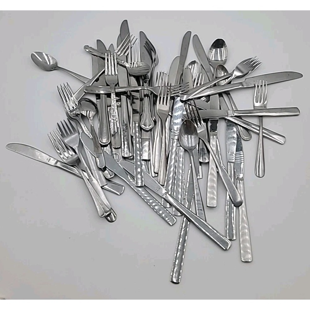 Lot of 59 Mixed Brands and Patterns of Stainless Steel Flatware Silverware